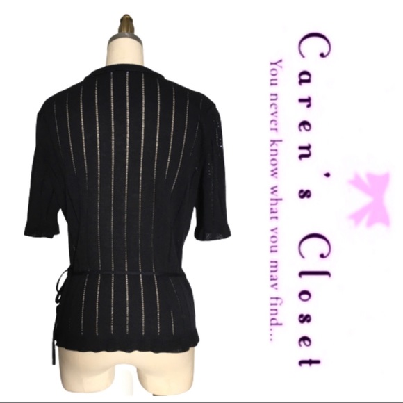 Escada Black Ruffled Knit Wrap Top w Rhinestones. - Picture 4 of 4